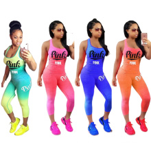 Wholesale Fashion Bodycon Women Sport Clothing Multicolor Printed Sports Outfits Two Piece Sets